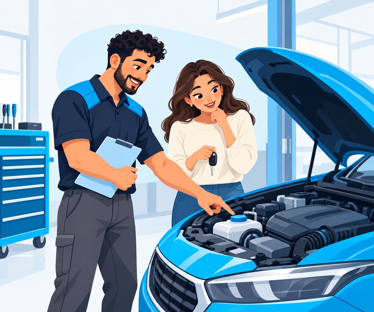 Service advisor reviewing a vehicle with its owner